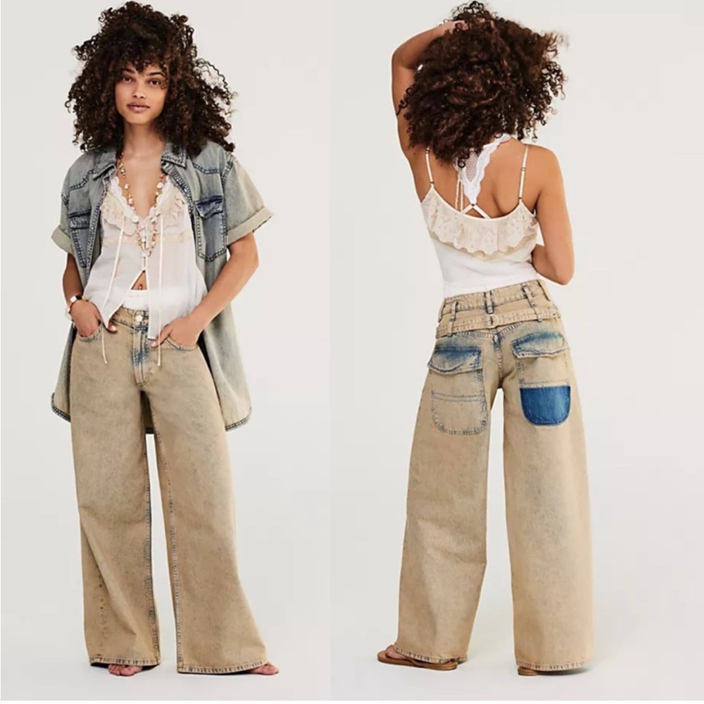 NWT FP We The Free Waterfalls Baggy Wide
Leg Jeans Cowboy Size 26